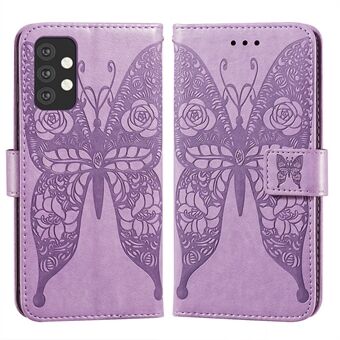 Til Samsung Galaxy A32 5G præget rose blomst sommerfugle mønster læder tegnebog Stand etui