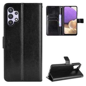 Crazy Horse Skin Læder Telefon Wallet Stand Cover Shell med snor til Samsung Galaxy A32 5G