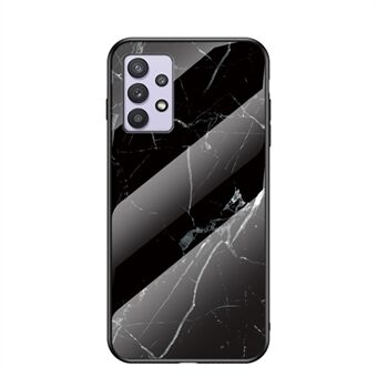 Slid og Scratch Marmorering Mønster Drop-bevis hærdet glas Mobiltelefon Cover til Samsung Galaxy A32 5G