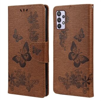 Imprinted Butterflies Flower Læder Wallet Stand Case Shell til Samsung Galaxy A32 5G/M32 5G