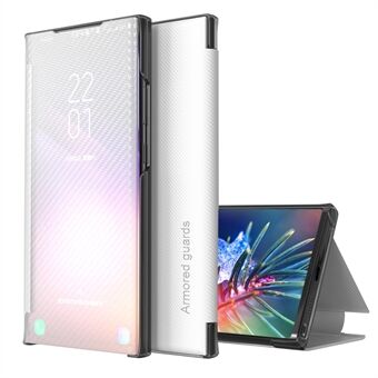 Fuld-beskyttende kulfibercover Gennemsigtig telefonskal med foldbart støtteben til Samsung Galaxy A32 5G/M32 5G