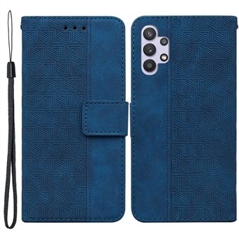 For Samsung Galaxy A32 5G/M32 5G Geometry Imprinted Shokcproof Phone Case PU Leather Wallet Cover with Foldable Stand