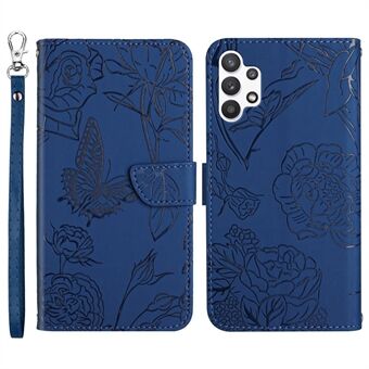 Shockproof Wallet Phone Case for Samsung Galaxy A32 5G Anti-drop Soft Touch PU Leather Phone Protector Stylish Butterflies Imprinted Anti-fingerprint Stand Cover with Strap