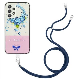 Til Samsung Galaxy A32 5G præget lakeret Butterfly-telefontaske Drop Protection Slankt stødsikkert TPU-cover med snor