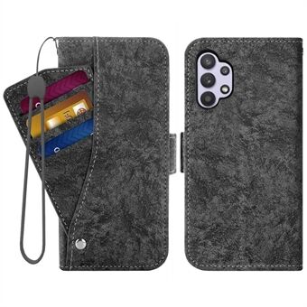 Til Samsung Galaxy A32 5G Flip Phone Case, PU-læder Vand-blæk Maling Tekstur Roterende kortpladser Holder Stand Pung Cover med rem