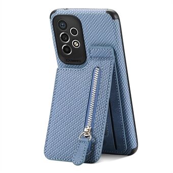 Mobiltelefontaske til Samsung Galaxy A32 5G / M32 5G, anti-fald lynlås lommecover Støttestativ vævet tekstur læderbelagt TPU beskyttende telefonskal