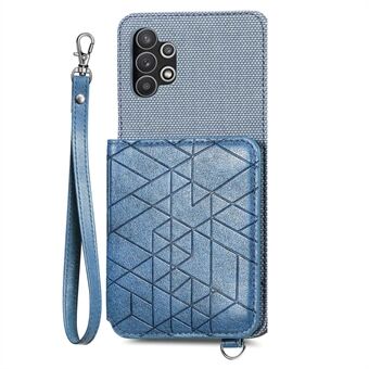 Kickstand telefoncover til Samsung Galaxy A32 5G / M32 5G, PU læderbelagt TPU geometri præget pung etui med håndstrop