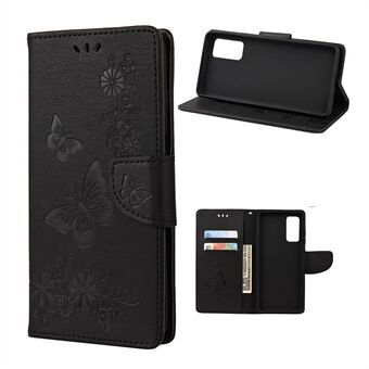 Imprint Butterflies Flower Wallet Stand Lædertaske Smartphone Cover Shell til Samsung Galaxy A52 4G/5G / A52s 5G