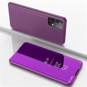 Udsigtsvindue Elektroplettering Spejl Overflade Læder Stand Case til Samsung Galaxy A52 4G/5G / A52s 5G