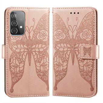 Til Samsung Galaxy A52 4G/5G / A52s 5G påtrykt rosenblomst sommerfugle mønster læder Stand etui