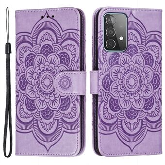 Imprint Mandala Flower Wallet Lædercover til Samsung Galaxy A52 4G/5G / A52s 5G Beskyttende Stand Shell