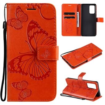 KT Imprinting Flower Series-2 Imprinted Butterflies Flower Læder Wallet Stand Case til Samsung Galaxy A52 4G/5G / A52s 5G
