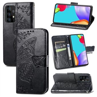 Imprint Big Butterfly læder pung telefonskal til Samsung Galaxy A52 4G/5G / A52s 5G