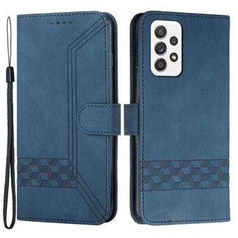 YX0010 Rhombus Lines Imprinting Skin-touch Feel Lædertaske Cover med Wallet Stand Feature til Samsung Galaxy A52 4G/5G/A52s 5G