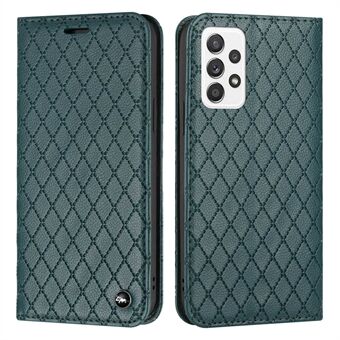 Til Samsung Galaxy A52 4G / 5G / A52s 5G RFID-blokerende telefoncover, magnetisk autoabsorberet Litchi-tekstur PU-læder stødsikker Rhombus -prægning Mobiltelefoncover med Stand