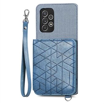Til Samsung Galaxy A52 4G / 5G / A52s 5G Geometri præget pung etui PU lædercoated TPU Kickstand telefoncover med håndstrop