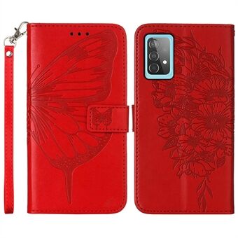 YB Imprinting Series-4 til Samsung Galaxy A52 4G / 5G / A52s 5G Butterfly Flower Imprinted PU Læder Stand Wallet Phone Case med håndstrop