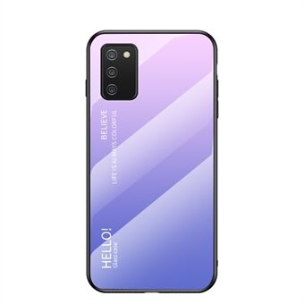 Stilfuldt hærdet glas farvegradient mønster bagcover til Samsung Galaxy A02s (EU version)