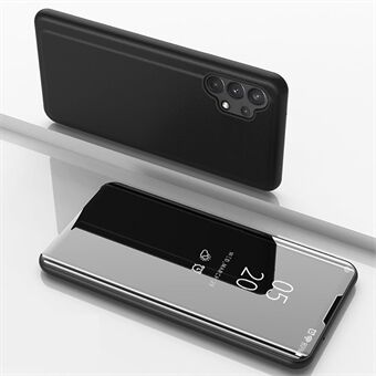 Udsigtsvindue Elektrobelagt spejloverflade Stand telefonholdertaske til Samsung Galaxy A32 4G (EU-version)
