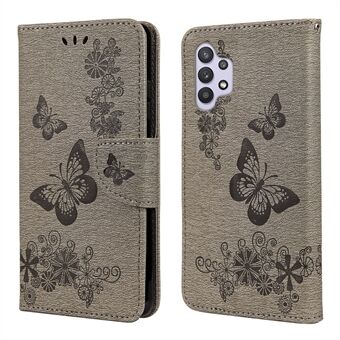 Sommerfugle blomstermønster design prægning læder tegnebog Stand etui til Samsung Galaxy A32 4G (EU-version)