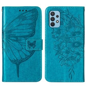Imprint Butterfly Læder Wallet Stand Case Beskyttende Shell til Samsung Galaxy A32 4G (EU-version)