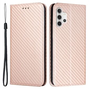 Fuld beskyttelse Magnetisk lås Carbon Fiber Texture Læder Wallet Stand Case Shell til Samsung Galaxy A32 4G