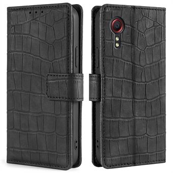Fuld beskyttelse Crocodile Surface PU Læder Telefon Case Pung Stand Shell til Samsung Galaxy Xcover 5 - Sort