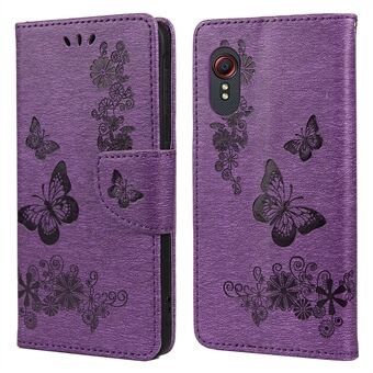 Imprint Butterfly Flower Læderpung-etui med Stand til Samsung Galaxy Xcover 5