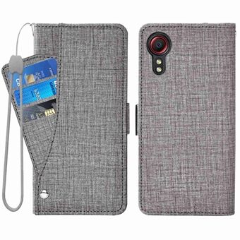 Anti-drop Phone Wallet Case til Samsung Galaxy Xcover 5, PU læder Flip Cover Kortholder Jean Cloth Texture Telefonskal med roterende kortpladser