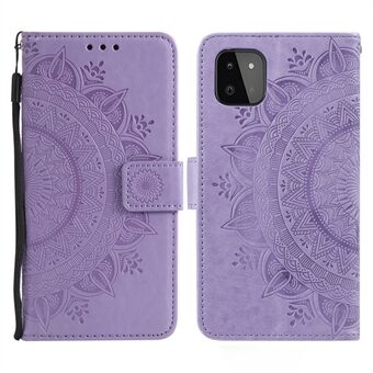 Påtrykt Mandala Flower Wallet Design Lædertaske med rem til Samsung Galaxy A22 5G (EU-version)