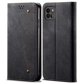 Jeans Cloth Texture Læder Telefon Case Wallet Stand Cover til Samsung Galaxy A22 5G (EU-version)