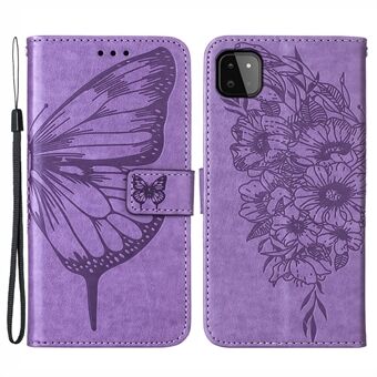 Til Samsung Galaxy A22 5G (EU-version) Imprint Butterfly Læder Wallet Stand Case