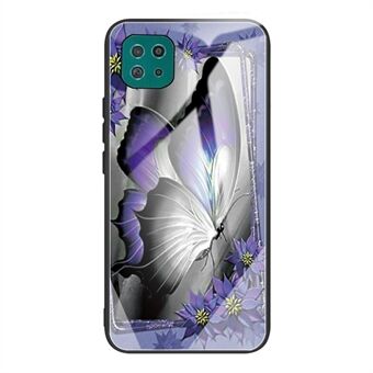 Mønsterudskrivning af hærdet glas + TPU-mobiltelefonbagcover Beskyttende cover til Galaxy A22 5G (EU-version)