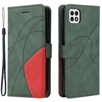 KT Leather Series-1 læderpung telefoncover Tofarvet splejsningsstil etui til Samsung Galaxy A22 5G (EU-version)