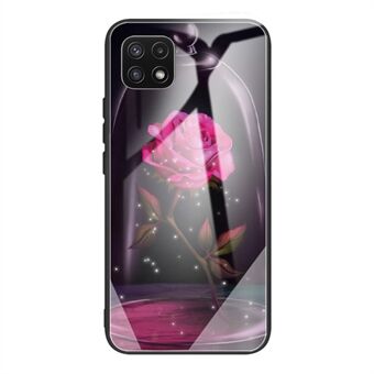 Mønsterprintdesign Bagcover af hærdet glas + TPU Bumper beskyttende telefoncover til Samsung Galaxy A22 5G (EU-version)
