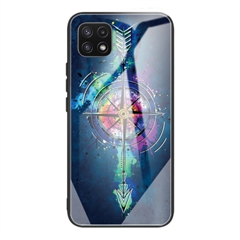 Mønsterprintdesign Bagcover af hærdet glas + TPU Bumper beskyttende telefoncover til Samsung Galaxy A22 5G (EU-version)