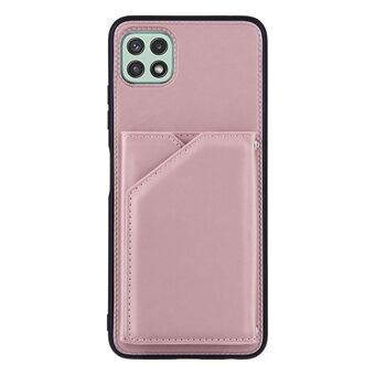 Skin-touch Feel Lædercoated Kickstand telefontaske med kortholder til Samsung Galaxy A22 5G (EU-version)