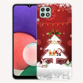 Christmas Series Mønstertryk IMD TPU Bumper Protective Soft Case Cover til Samsung Galaxy A22 5G (EU-version) - Juletræ og snefnug