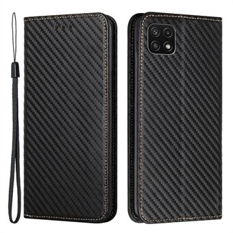 Carbon Fiber Texture PU-læder Autoabsorberet Stand Wallet Flip Phone Case Protector til Samsung Galaxy A22 5G (EU-version)