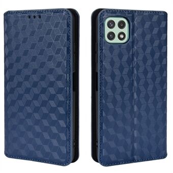 All-round beskyttelse Læder telefontaske Anti-ridse 3D Rhombus Imprinting Stand Wallet Shell til Samsung Galaxy A22 5G (EU-version)
