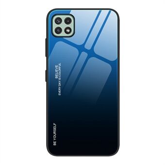 Til Samsung Galaxy A22 5G (EU-version) Gradient Color Mobiltelefon taske Hærdet glas + PC + TPU faldsikkert bagcover