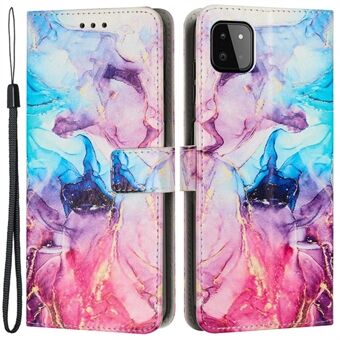 Til Samsung Galaxy A22 5G (EU-version) Marmormønsterudskrivning PU-lædertelefon Stødsikker etui Magnetisk lås Flip Stand Wallet Cover