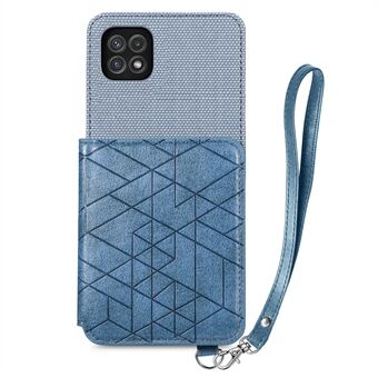Til Samsung Galaxy A22 5G (EU-version) Anti-drop telefonetui Kickstand PU læder + TPU geometri præget pungcover med rem