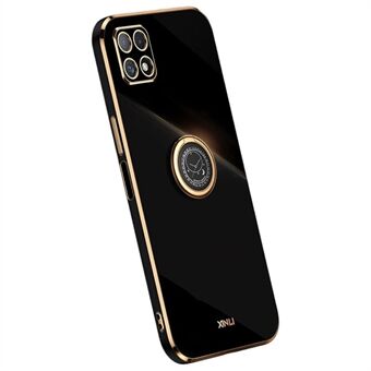 XINLI til Samsung Galaxy A22 5G (EU-version) Anti-kollision præcist linseudskæring telefoncover med Ring -kickstand galvanisering Golden Edge , blødt TPU-cover