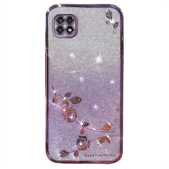 Til Samsung Galaxy A22 5G (EU-version) Anti-fading Gradient Glitter Powder TPU Cover Rhinestone Decor Flower Pattern Cover