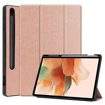 Tri-fold Stand PU læder + TPU indre tabletcover Smart etui med kuglepen til Samsung Galaxy Tab S7 FE SM-T730/SM-T736