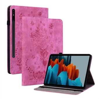 Til Samsung Galaxy Tab S7+ / S7 FE / S8+ påtrykt cover med penneholder PU- Stand tabletetui