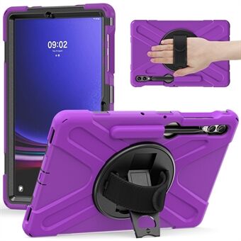 Til Samsung Galaxy Tab S7+ / S8+ / S9+ / S7 FE Håndledsrem Tablet Cover Anti-ridse PC+Silikone Støttebenetetablering