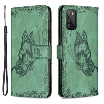Imprint Butterfly Flower Læderpung Mobiltelefon Shell til Samsung Galaxy A03s (166,5 x 75,98 x 9,14 mm)