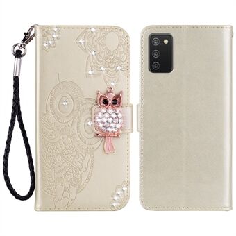 Owl Imprint Rhinestone Decor Wallet Leather Phone Stand Cover for Samsung Galaxy A03s (166.5 x 75.98 x 9.14mm)